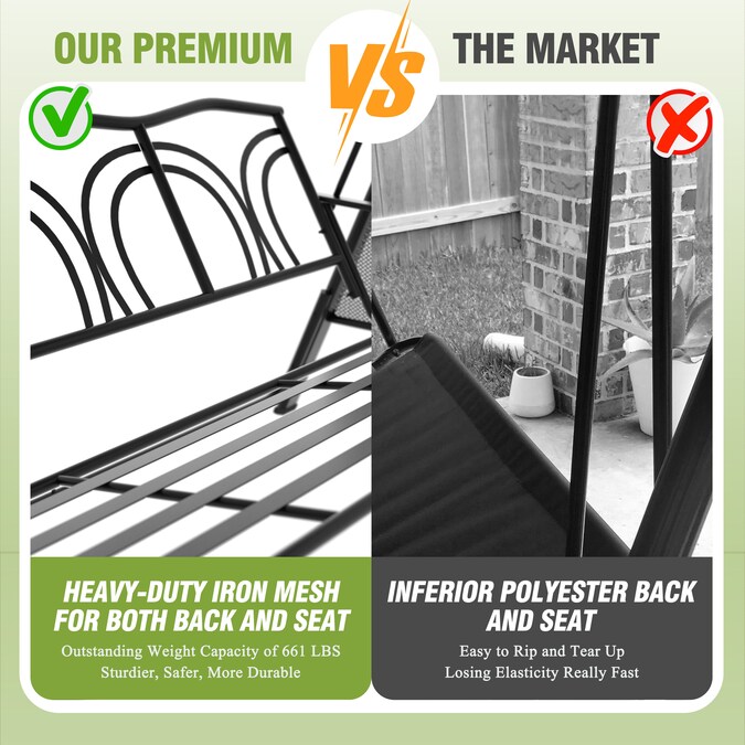 VEIKOUS Included side trays 3-person Wine Red Steel Outdoor Swing - Image 10