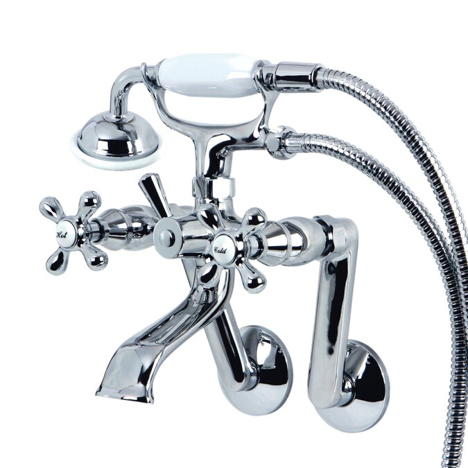 Kingston Brass Vintage Polished Chrome 3-handle Wall-mount Low-arc Bathtub Faucet with Hand Shower (Valve Included)