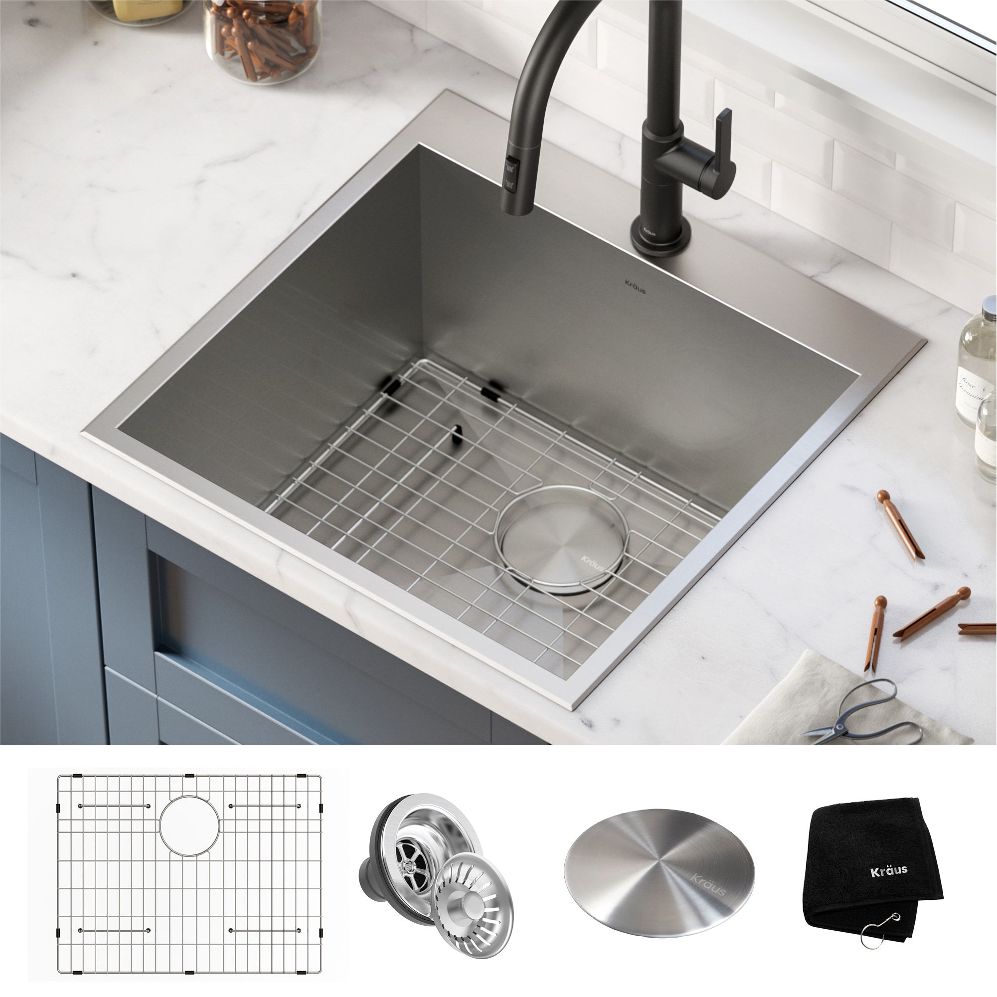 22-in x 22-in 1 -Basin Stainless steel Drop-in Laundry sink with Drain