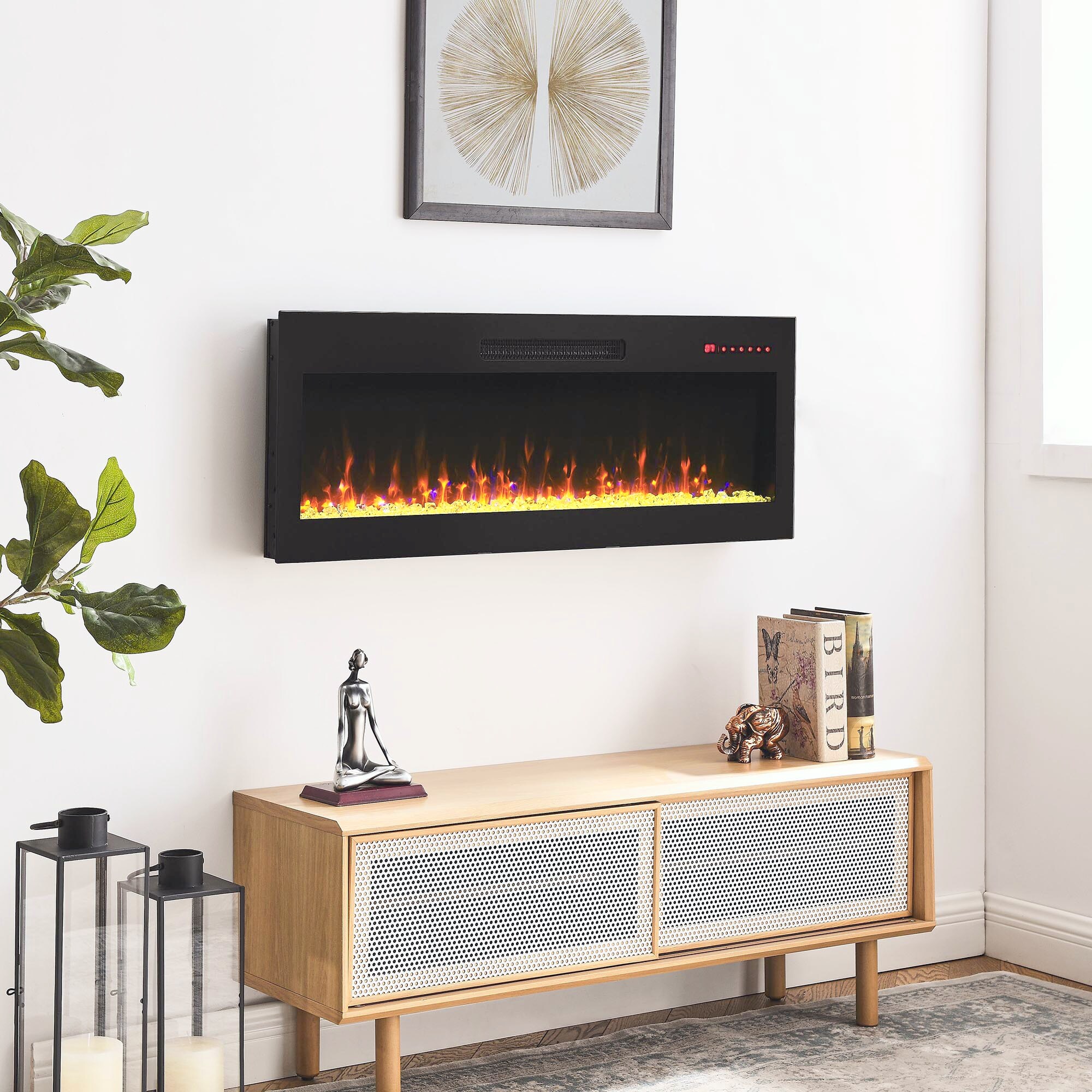 42-Inches W Black Free standing LED Tabletop Electric Fireplace with Remote Control Included - Image 2
