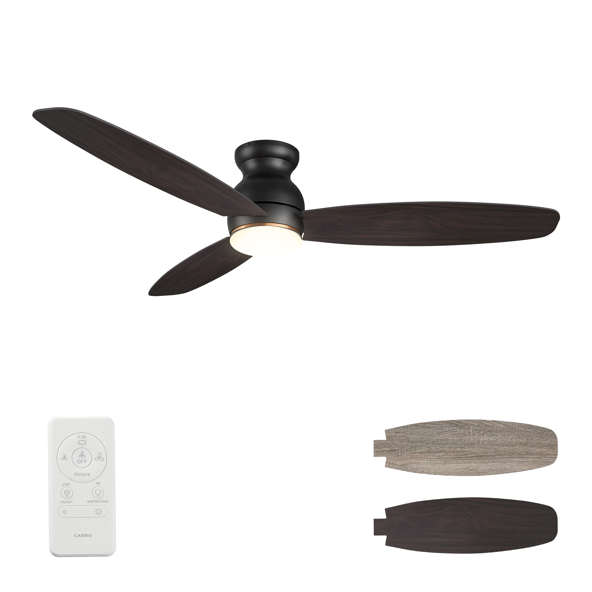 Trendsetter 60-in Integrated LED Outdoor Flush Mount Smart Black with Wooden/Walnut Blades Ceiling Fan With Light - Remote Included ( 3 -Blade )