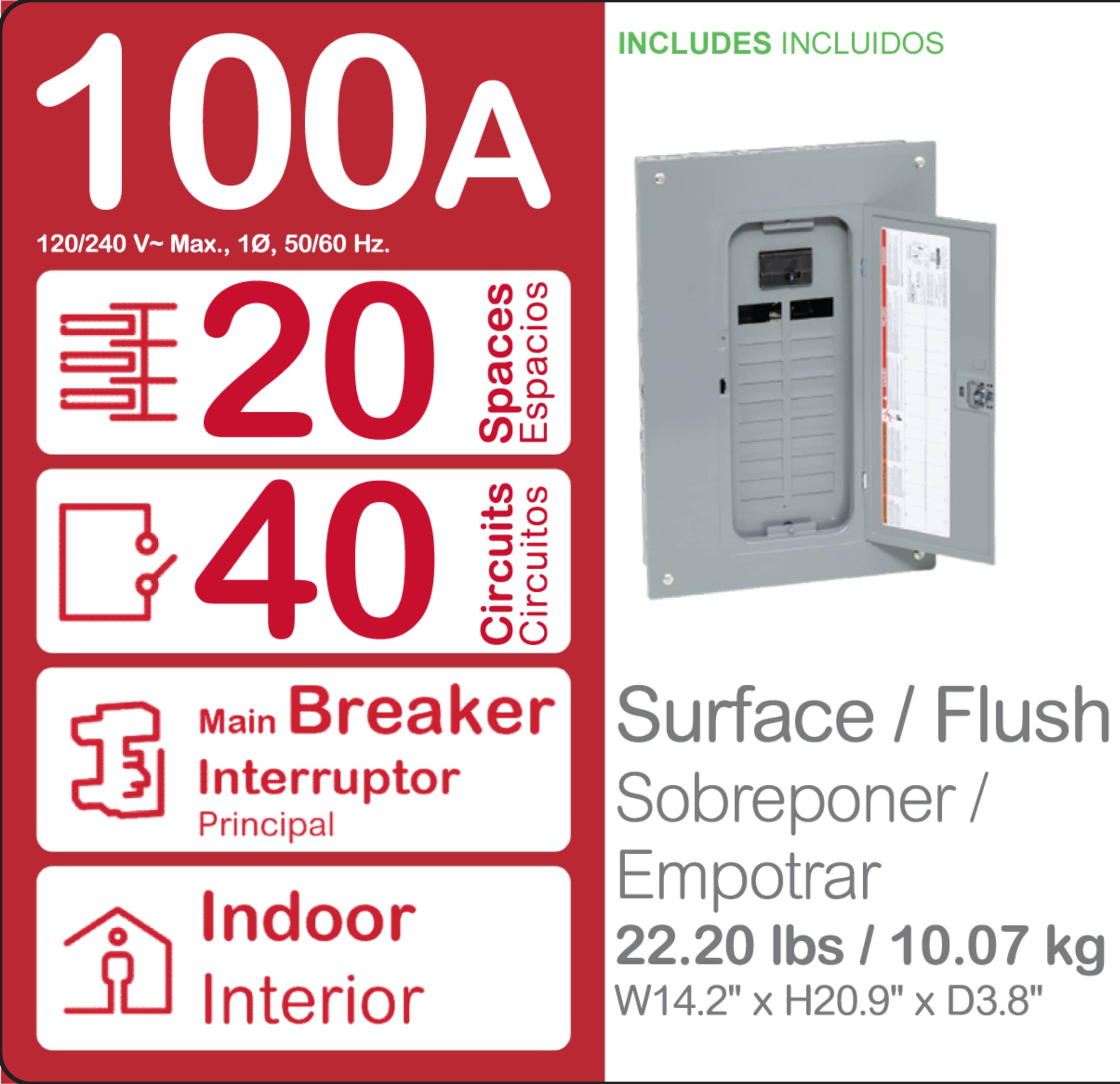 Homeline 100 -Amp 20 -Spaces 40 -Circuit Indoor Main breaker Plug-On Neutral Load Center (Value Pack) - Image 7