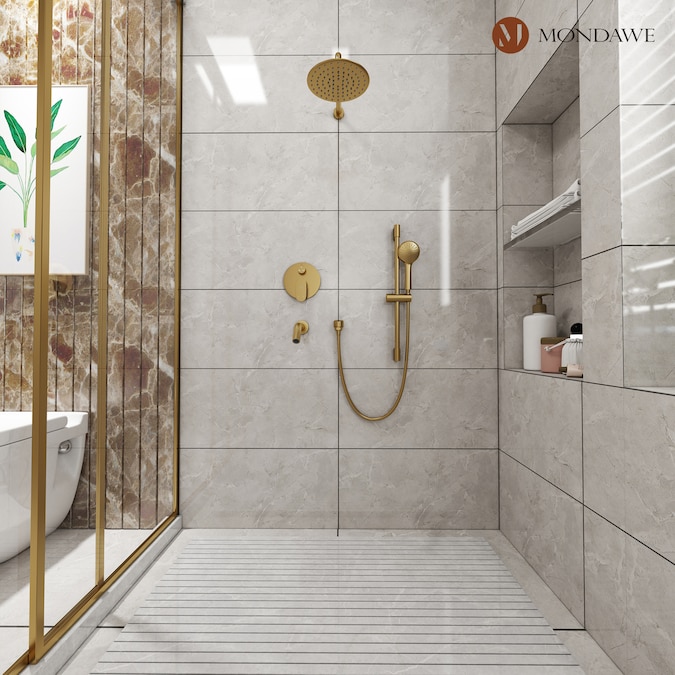 Mondawe Brushed Gold 9-in Built-In Shower Faucet System with 3-way Diverter (Pressure-balanced Valve Included)