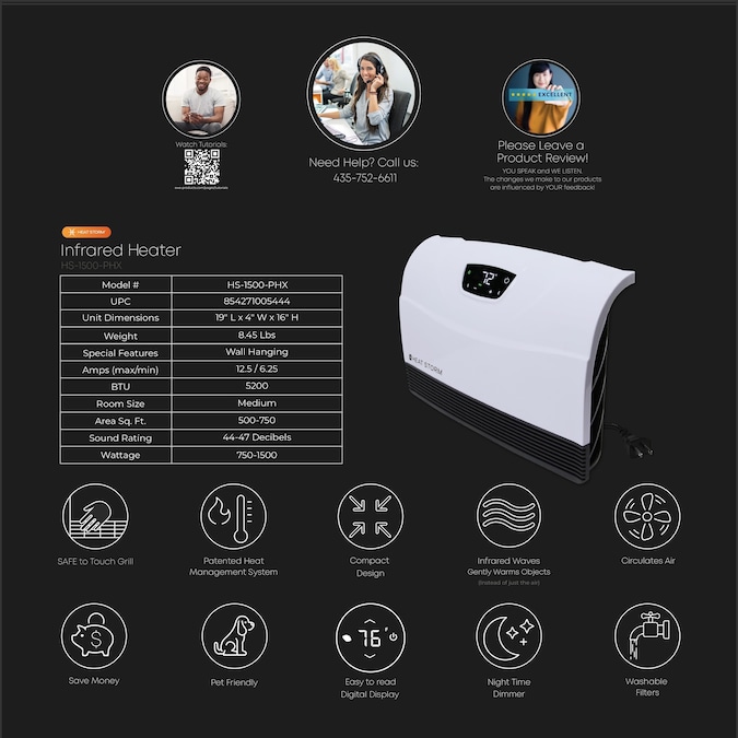 Heat Storm Up to 1500-Watt Infrared Cabinet Indoor Electric Space Heater with Thermostat and Remote Included - Image 11