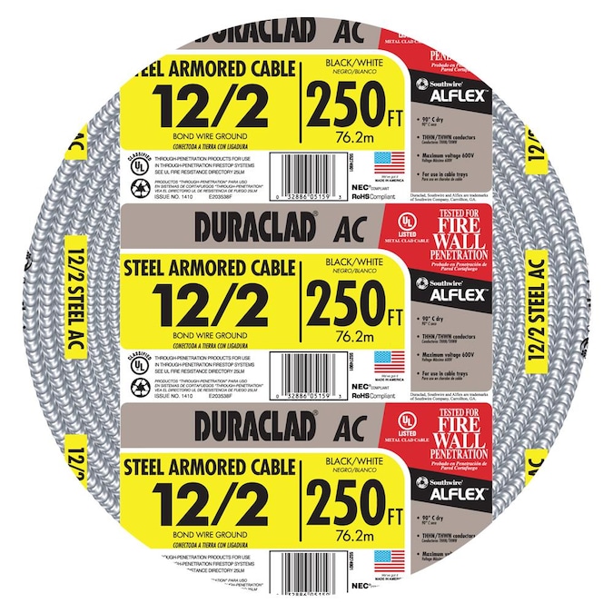 Southwire Duraclad 250-ft 12/2 Solid Steel BX/AC Armored Cable