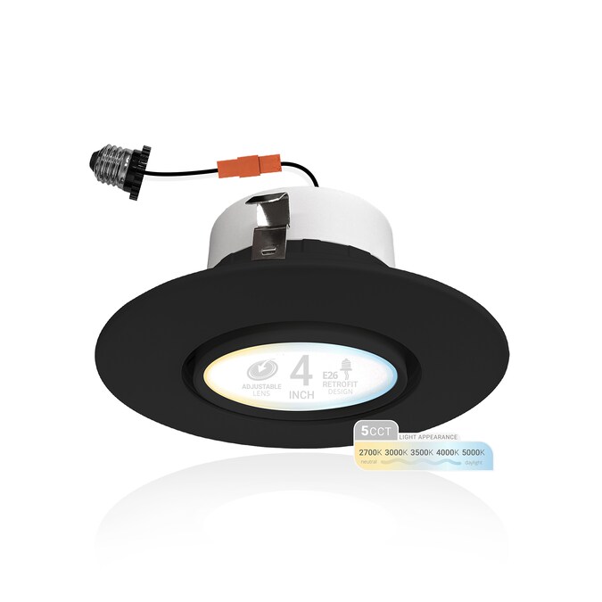 NUWATT 2700K-5000K Gimbal Retrofit 4-in Black 4-in 750-Lumen Switchable Round Dimmable LED Canned Wet Rated Recessed Downlight (6-Pack) - Image 2