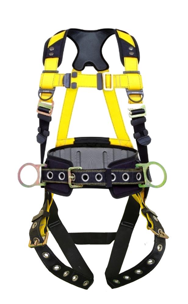Yellow Safety Harness with Waist Pad, 3 D-Rings, X-Large, Made in USA