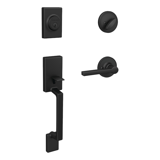 Home Front by Schlage Etchings-Crosbie Matte Black Single Deadbolt Keyed Entry Door Handleset with Crosbie Lever