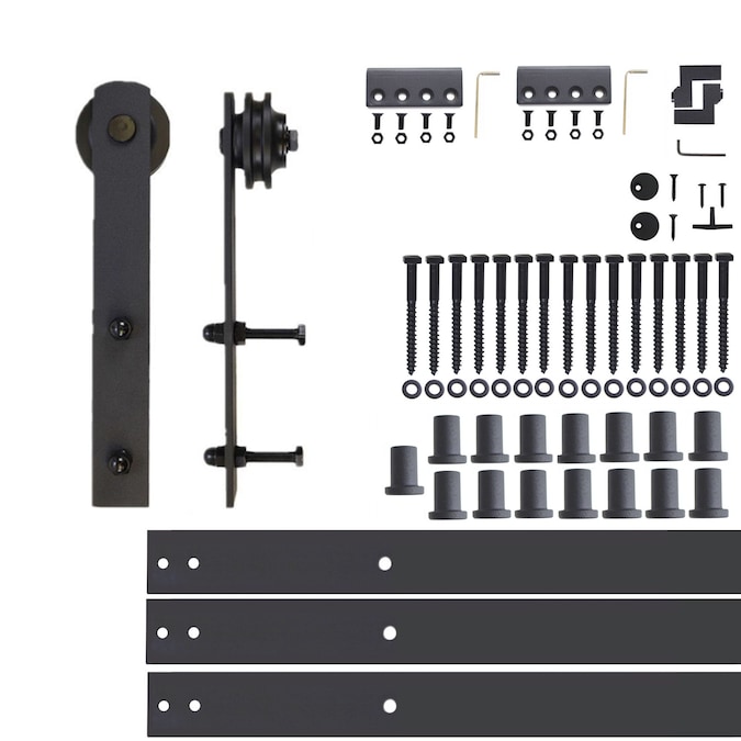 HOMACER 216-in Rustic Black Indoor I-strap Single Barn Door Hardware Kit
