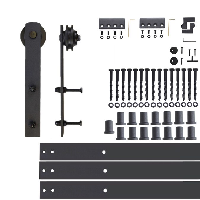 HOMACER 240-in Rustic Black Indoor I-strap Single Barn Door Hardware Kit
