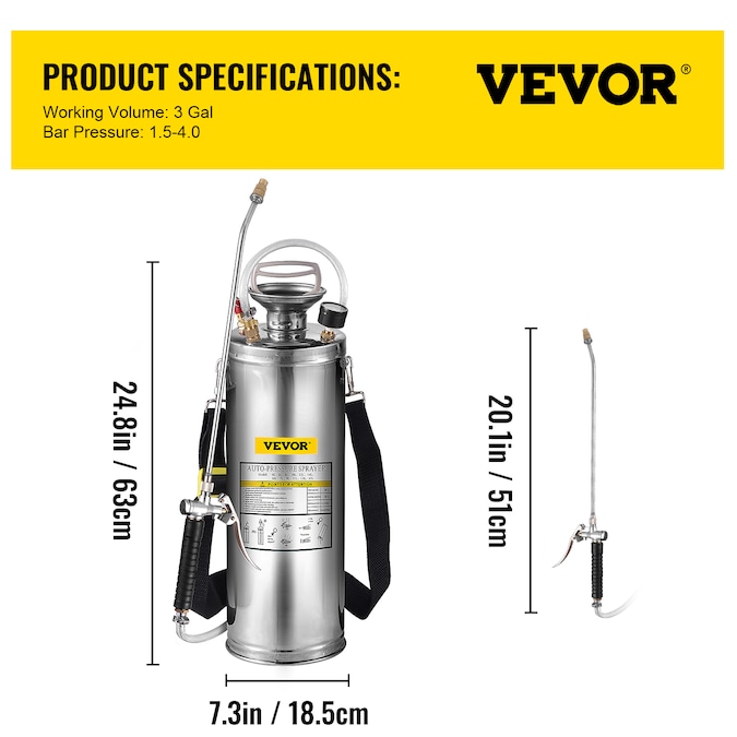 VEVOR 3-Gallon Stainless Steel Pump Sprayer - Image 8