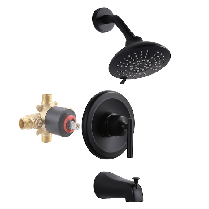 WOWOW Black 6-in Built-In Shower Faucet System with 5-way Diverter (Ceramic Disc Valve Included)