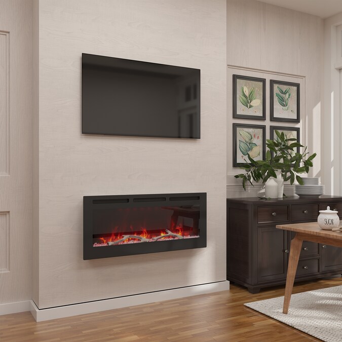 Mondawe 42-in W Black Fan-forced Wall-mount Electric Fireplace with Remote Control Included