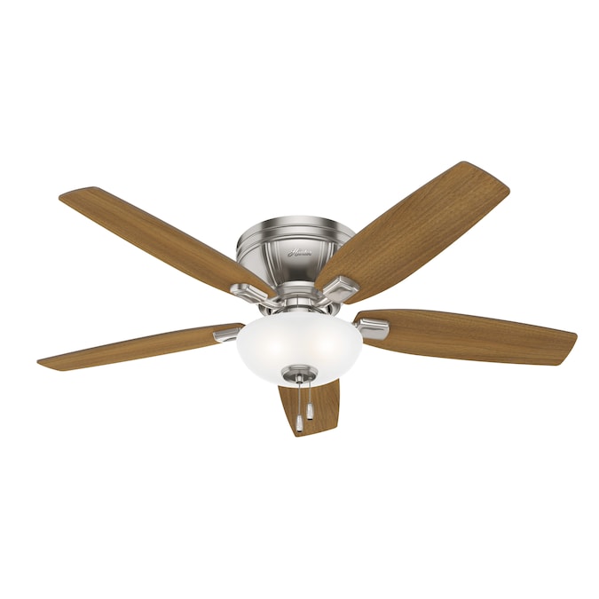 Hunter Kenbridge 52-in Brushed Nickel with American Walnut/Natural Wood Blades LED Indoor Flush Mount Ceiling Fan with Light (5-Blade)