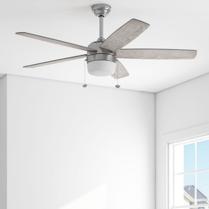 Harbor Breeze Becca 44-in Brushed Nickel with Gray Oak/Light Oak Blades Color-changing Indoor Ceiling Fan with Light (5-Blade)