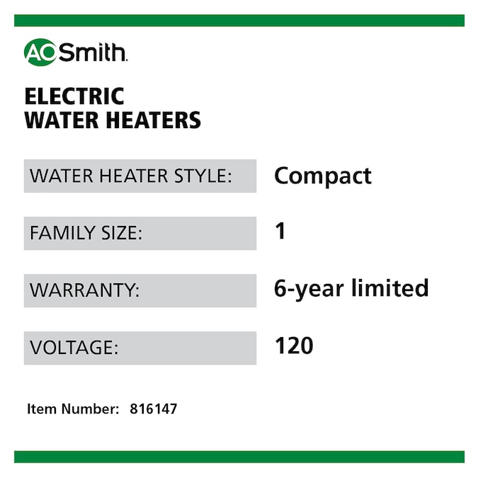 A.O. Smith Signature 100 12-Gallon Compact 6-year Warranty 1500-Watt 1 Element Point Of Use Electric Water Heater - Image 12