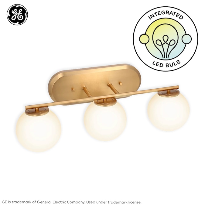 GE Solon 28-in 3-Light Satin Gold LED Mid-century Vanity Light Bar
