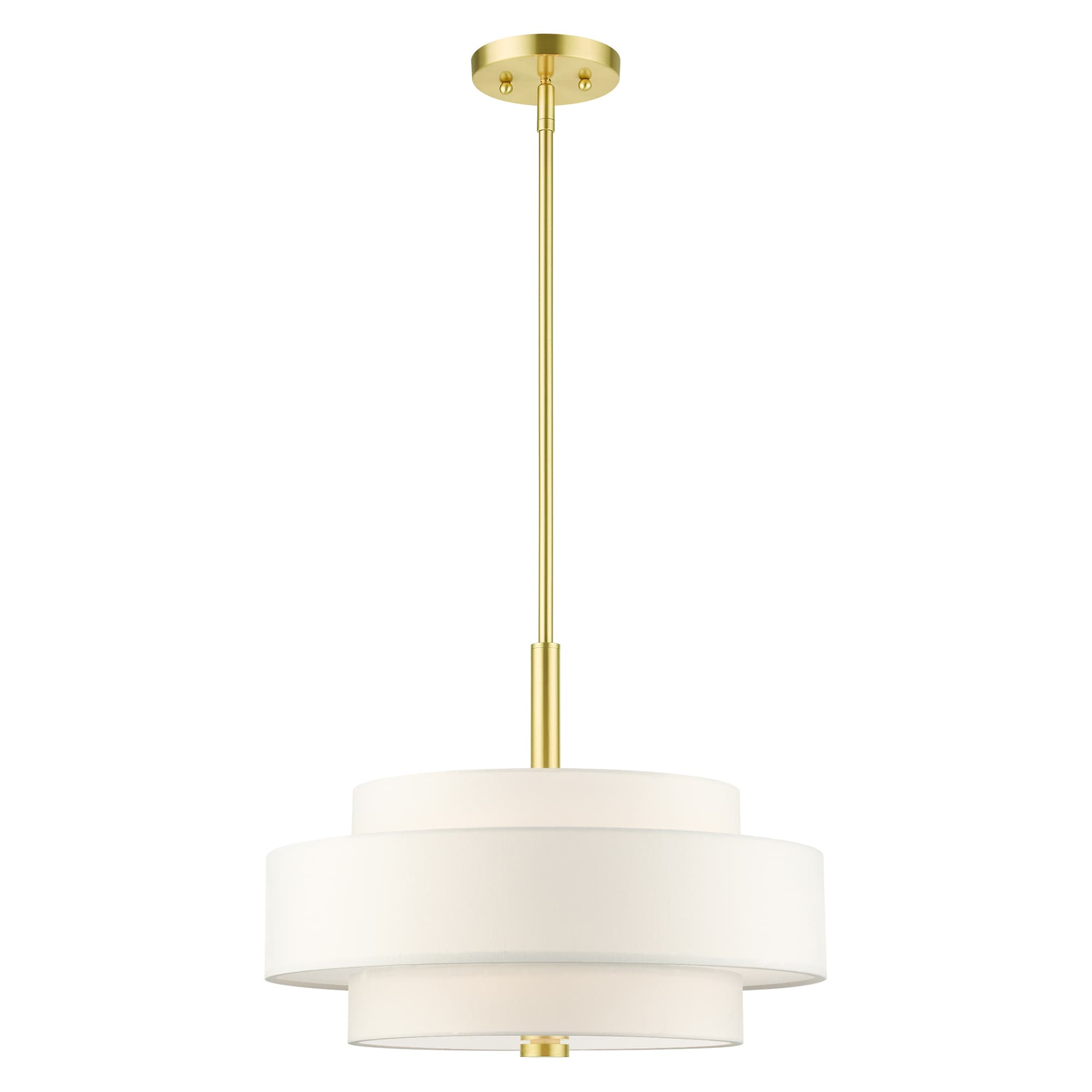 Meridian 4 -Light Satin Brass Mid-century Drum Medium Hanging Pendant light