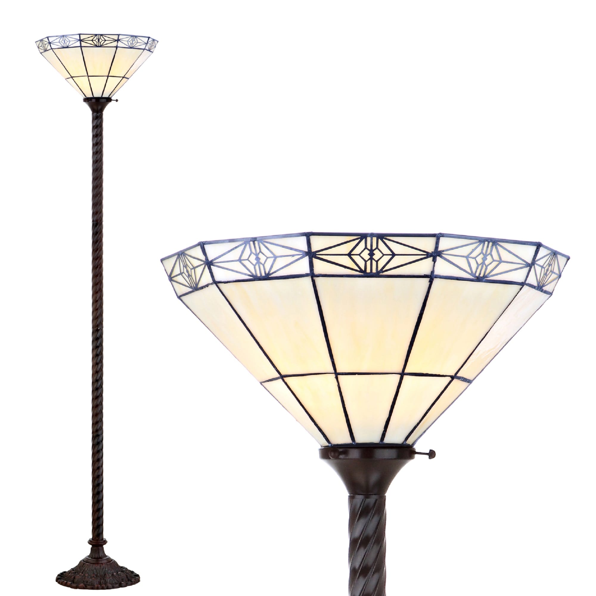 Moore Tiffany-Style Stained Glass/Iron Art Deco Traditional 68.57-in Bronze Torchiere Floor Lamp with Glass Shade