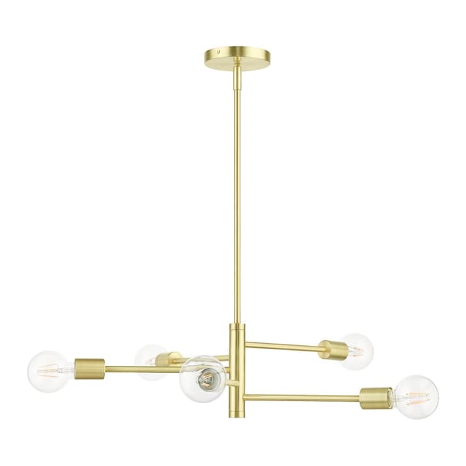 Livex Lighting Bannister 5-Light Satin Brass Modern/Contemporary Damp Rated Chandelier - Image 2