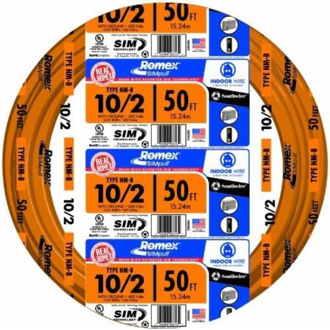 Southwire 50-ft 10/2 Romex SIMpull Solid Indoor CU NM-B W/G Individual Pack (By-the-roll)