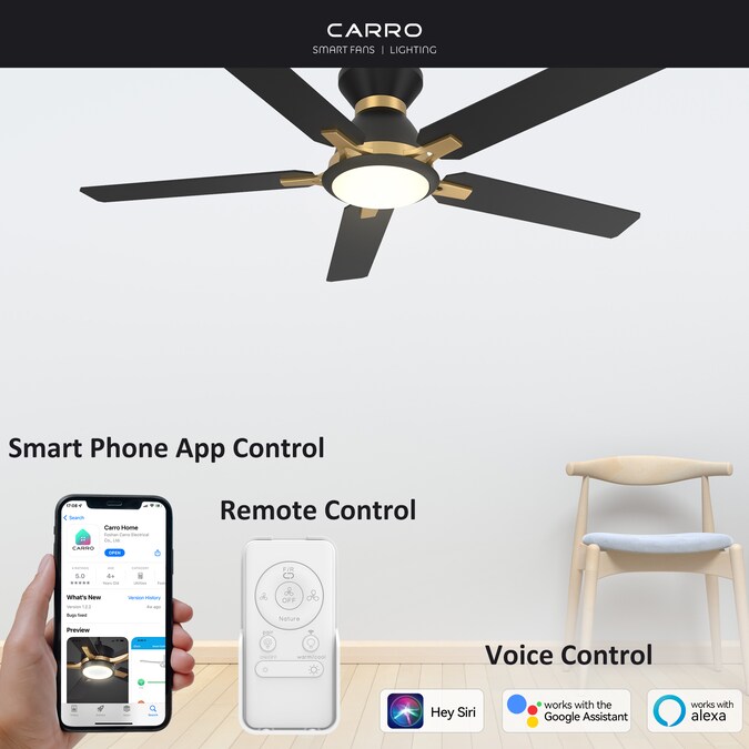 CARRO USA Essex 52-in Black Indoor/Outdoor Flush Mount Smart Ceiling Fan with Light and Remote (5-Blade) - Image 4