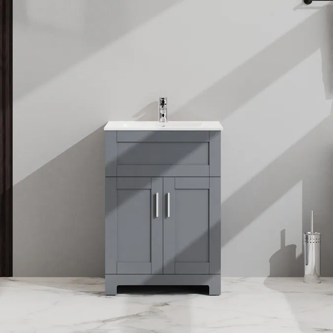 WELLFOR 24-in Gray Single Sink Bathroom Vanity with white Ceramic Top