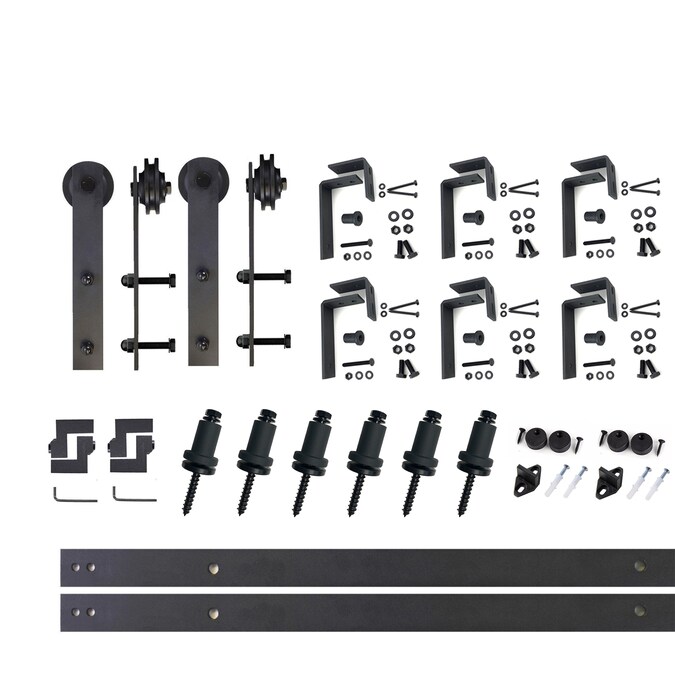 HOMACER 96-in Rustic Black Indoor I-strap Double Bypass Barn Door Hardware Kit