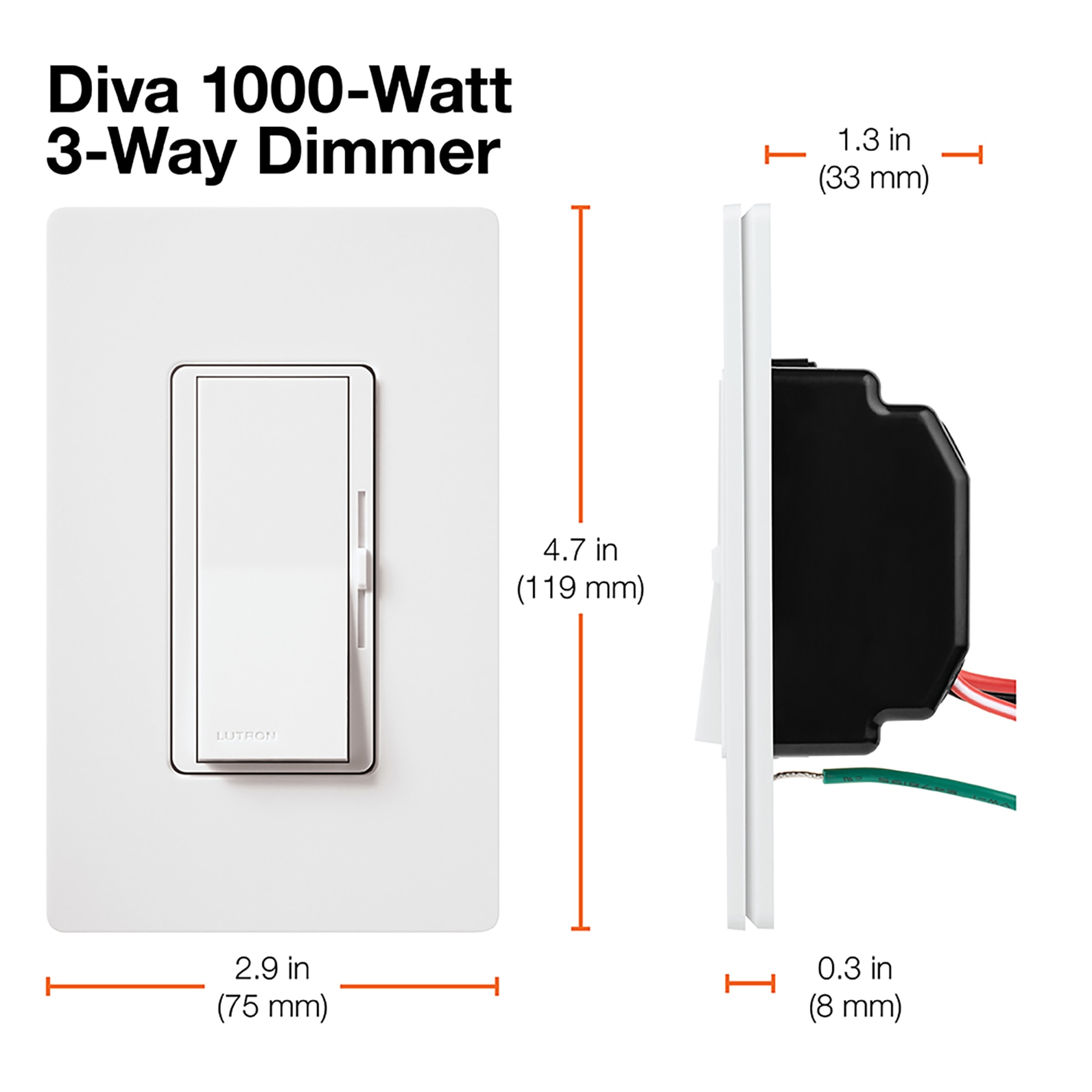 Diva Incandescent Single-pole/3-way Rocker Light dimmer switch Light Almond - Image 5