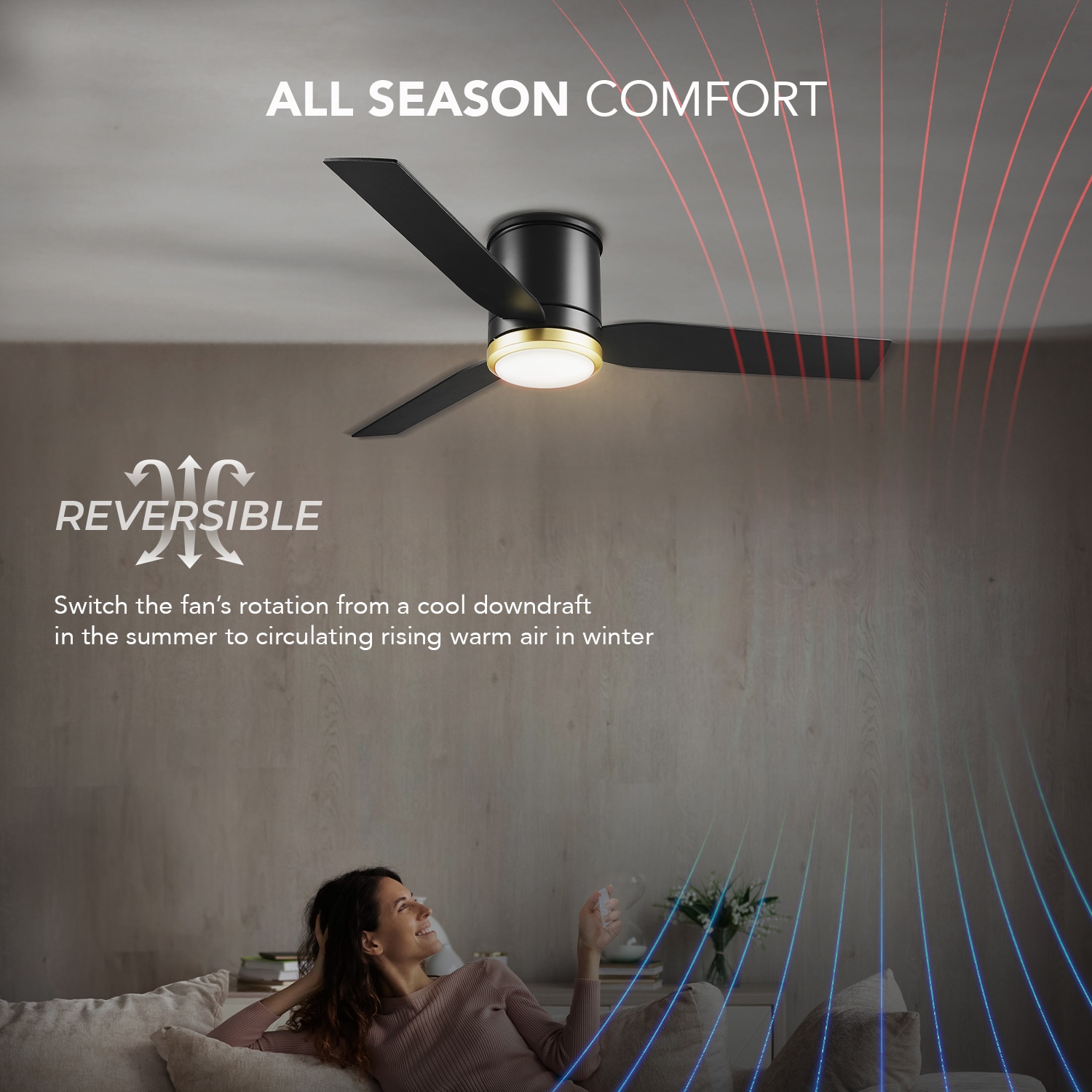 Caledon 52-in Color-Changing Integrated LED Outdoor Flush Mount Smart Black/Brushed Gold with Black Blades Ceiling Fan With Light - Remote Included ( 3 -Blade ) - Image 5