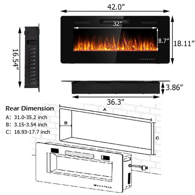 CASAINC 42-in W Black Fan-forced Wall-mount Electric Fireplace with Remote Control Included - Image 4