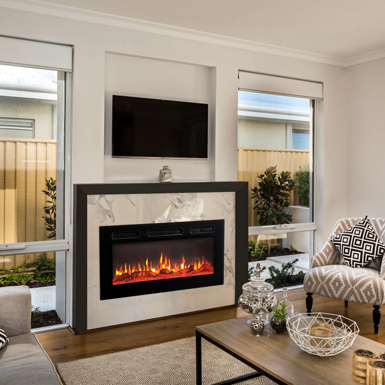 36.33-Inches W Black Wall mount Fan-forced Wall-mount Electric Fireplace with Remote Control Included - Image 9