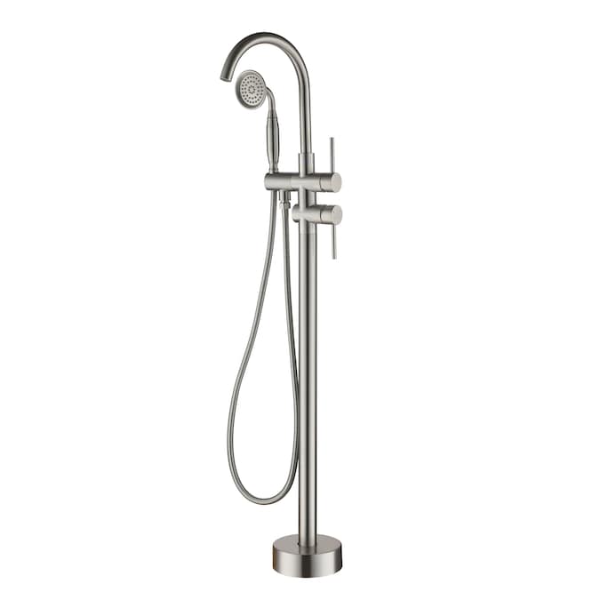 Clihome Brushed Nickel 2-handle Freestanding Swivel Bathtub Faucet with Hand Shower (Valve Included)