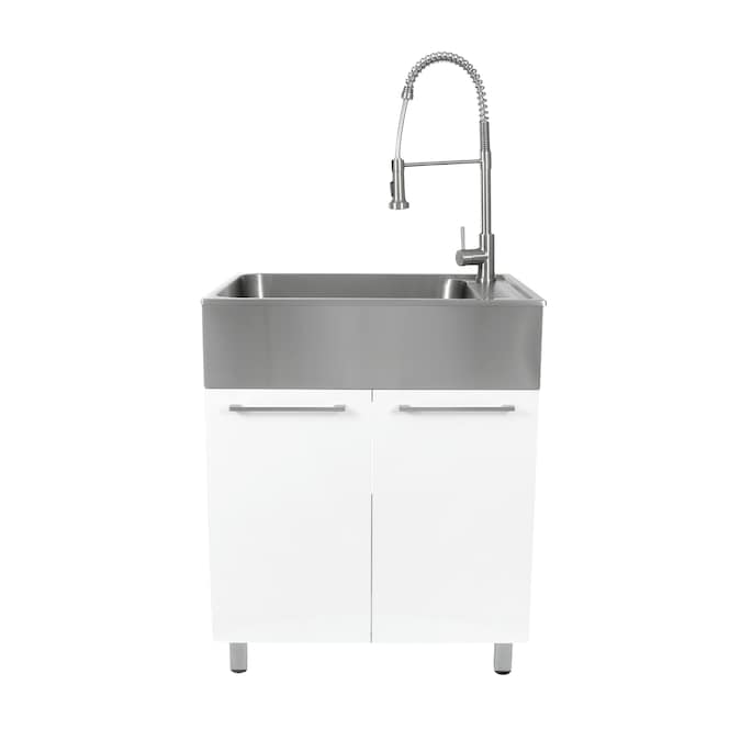 Presenza 28-in x 22-in 1-Basin Brushed Steel Drop-In Utility Tub with Faucet - Image 12