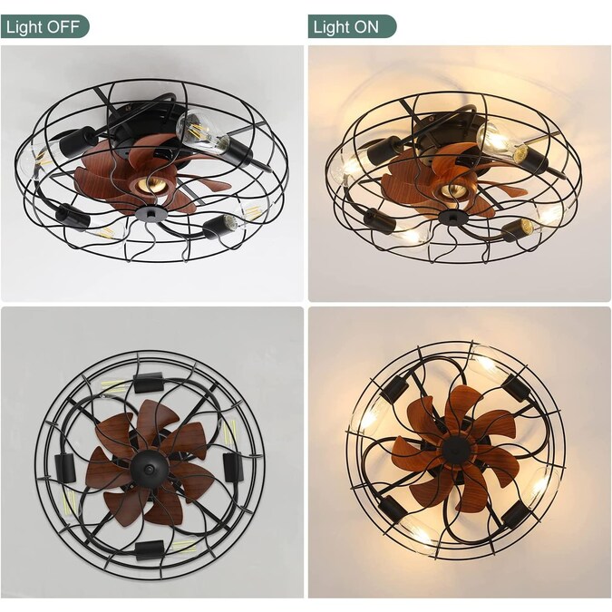 Bayfeve 20-in Black with Brown Wood Grain Blades LED Indoor/Outdoor Flush Mount Fandelier Ceiling Fan with Light and Remote (7-Blade) - Image 5