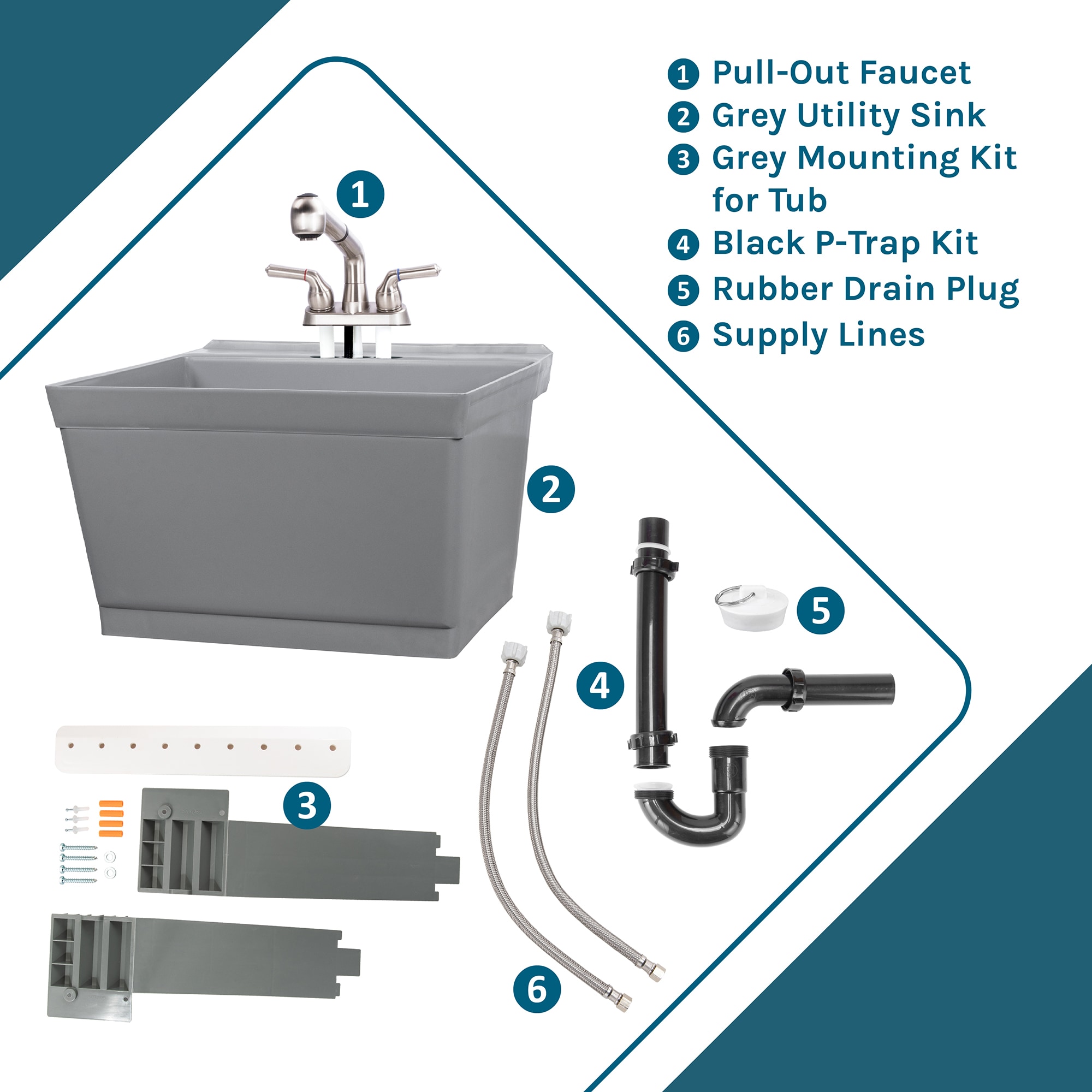23.5-in x 22.875-in 1 -Basin Gray Wall mount Utility tub with Drain with Faucet - Image 3