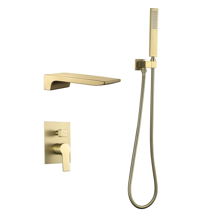 Cobbe Brushed Gold 1-handle Handheld Rectangle Bathtub and Shower Faucet Valve Included