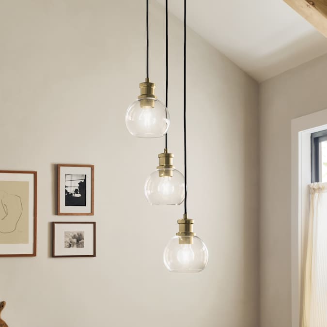 Kichler Clove 3-Light Black Vintage Clear Glass Globe Led, Medium Hanging Pendant Light