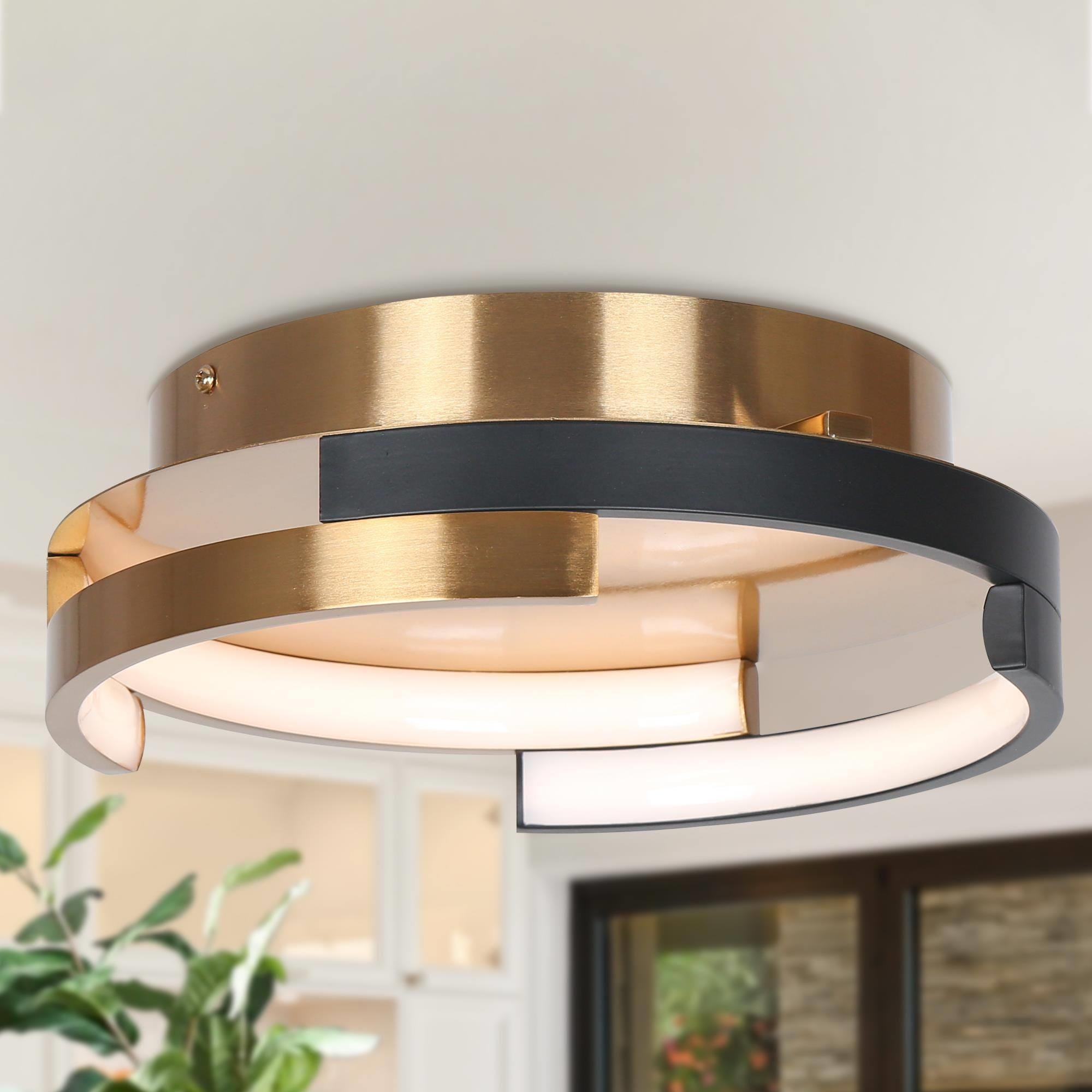 Fanatty Mid-Century 2 -Light 11.8-in Matte Brass Integrated LED Semi Flush Mount Light