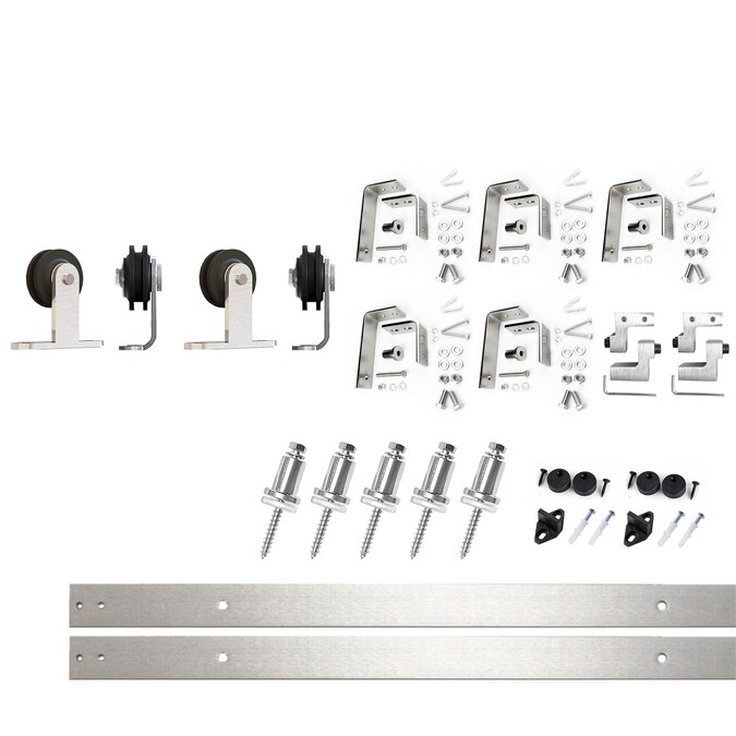 HOMACER 84-in Brushed Nickel Indoor Top Mount Double Bypass Barn Door Hardware Kit