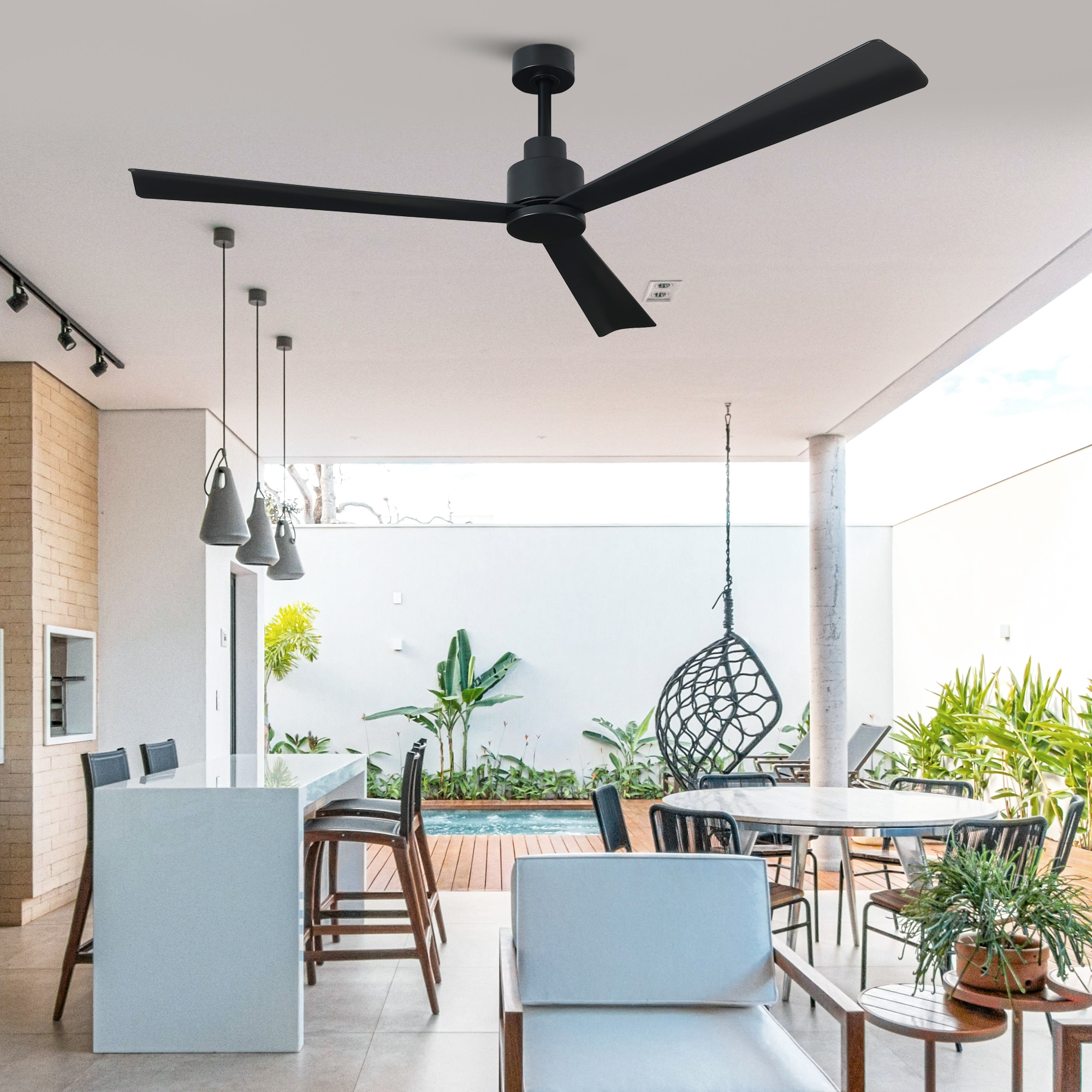 52-in Outdoor Matte Black with Black Blades Ceiling Fan Without Light - Remote Included ( 3 -Blade ) - Image 2