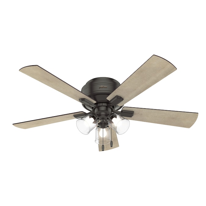 Hunter Crestfield 52-in Noble Bronze with Bleached Grey Pine/Greyed Walnut Blades LED Indoor Flush Mount Ceiling Fan with Light (5-Blade)
