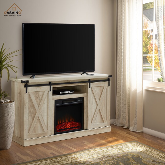 CASAINC 54-in W White Oak TV Stand with LED Corner or Flat Wall Electric Fireplace with Remote Control Included - Image 2