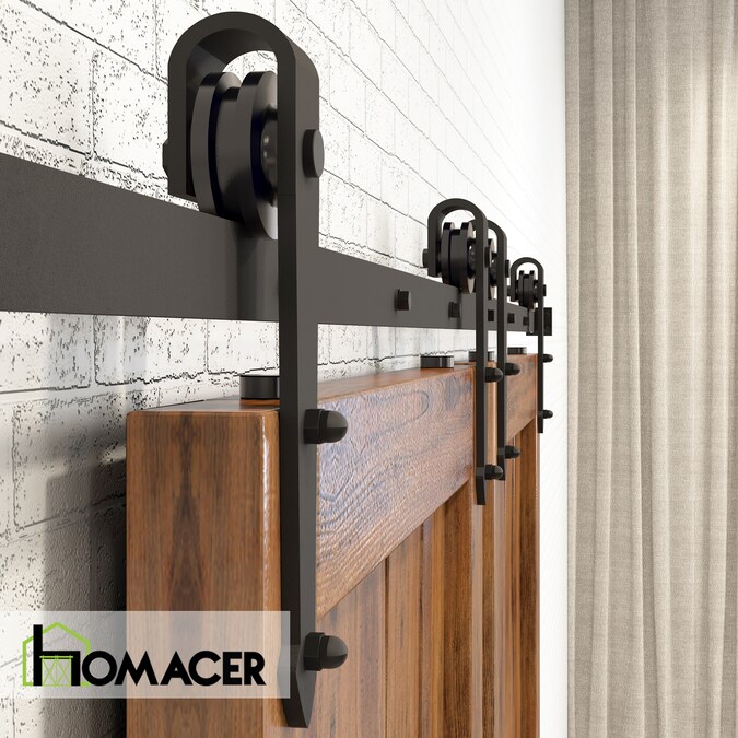 HOMACER 90-in Rustic Black Indoor Arrow Double Barn Door Hardware Kit - Image 5