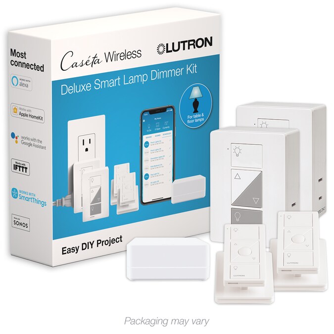 Lutron Caseta Smart Lighting Single-pole/3-way Smart with LED Decorator Light Dimmer Kit with Smart Hub, White