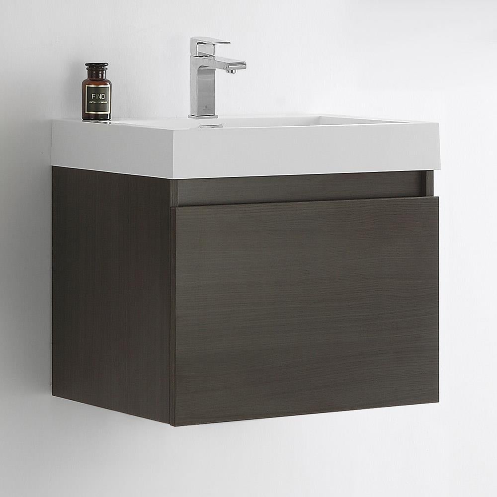 Nano 24-in Gray Oak Single sink Floating Bathroom Vanity with White Acrylic Top