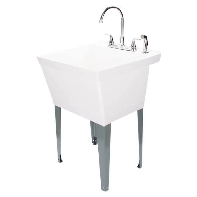 Cambridge Resources 23.5-in x 22.875-in 1-Basin White Freestanding Utility Tub with Drain and Faucet