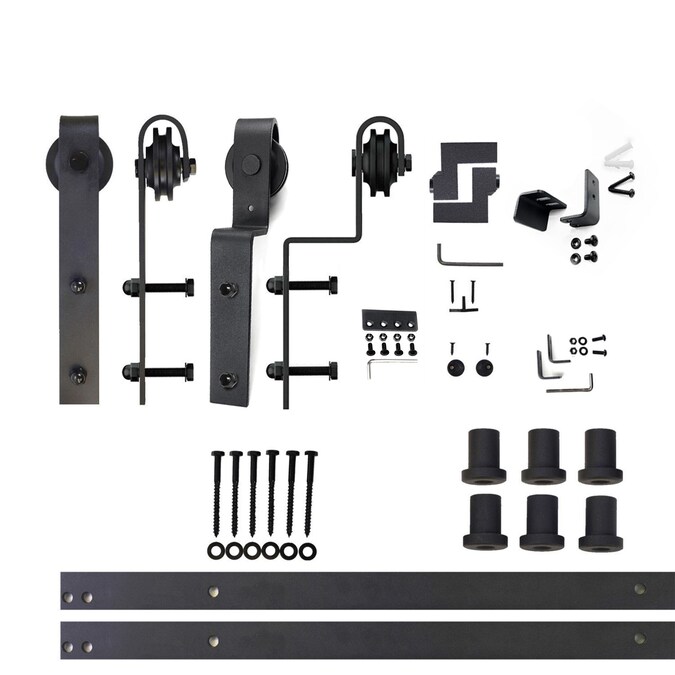 HOMACER 108-in Rustic Black Indoor J-strap Double Bypass Barn Door Hardware Kit