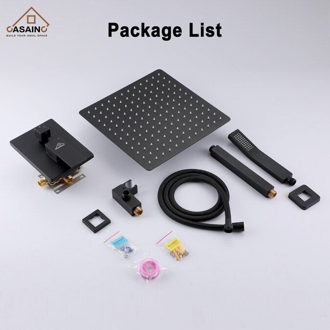 CASAINC Matte Black 10-in Waterfall Dual Head Built-In Shower Faucet System with 2-way Diverter (Pressure-balanced Valve Included) - Image 8