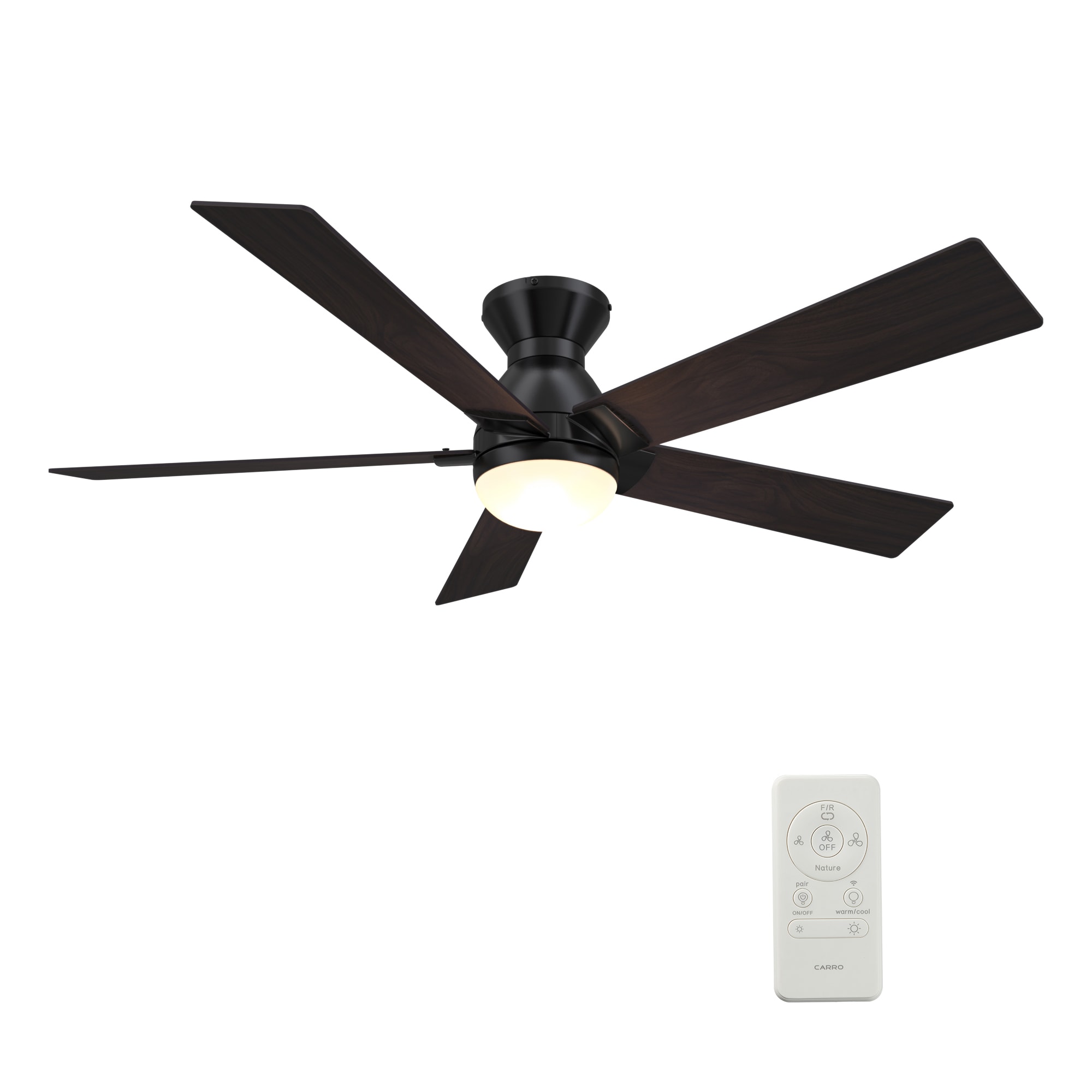 Aspen 52-in Integrated LED Outdoor Flush Mount Smart Black with Dark Walnut Blades Ceiling Fan With Light - Remote Included ( 5 -Blade )